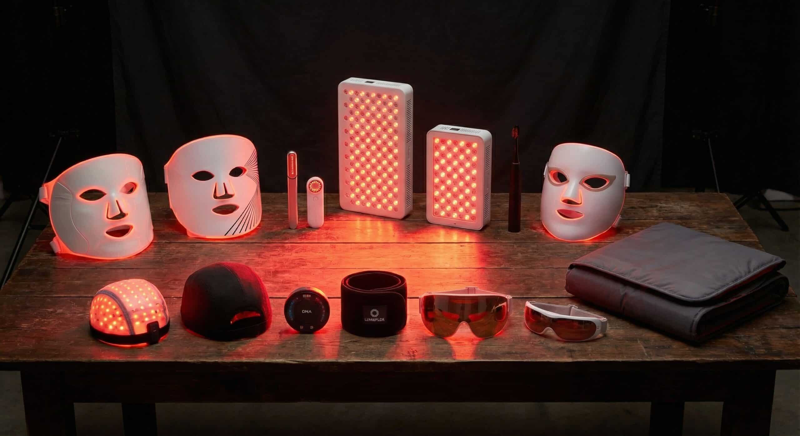 Comparison of various targeted red light panels and masks