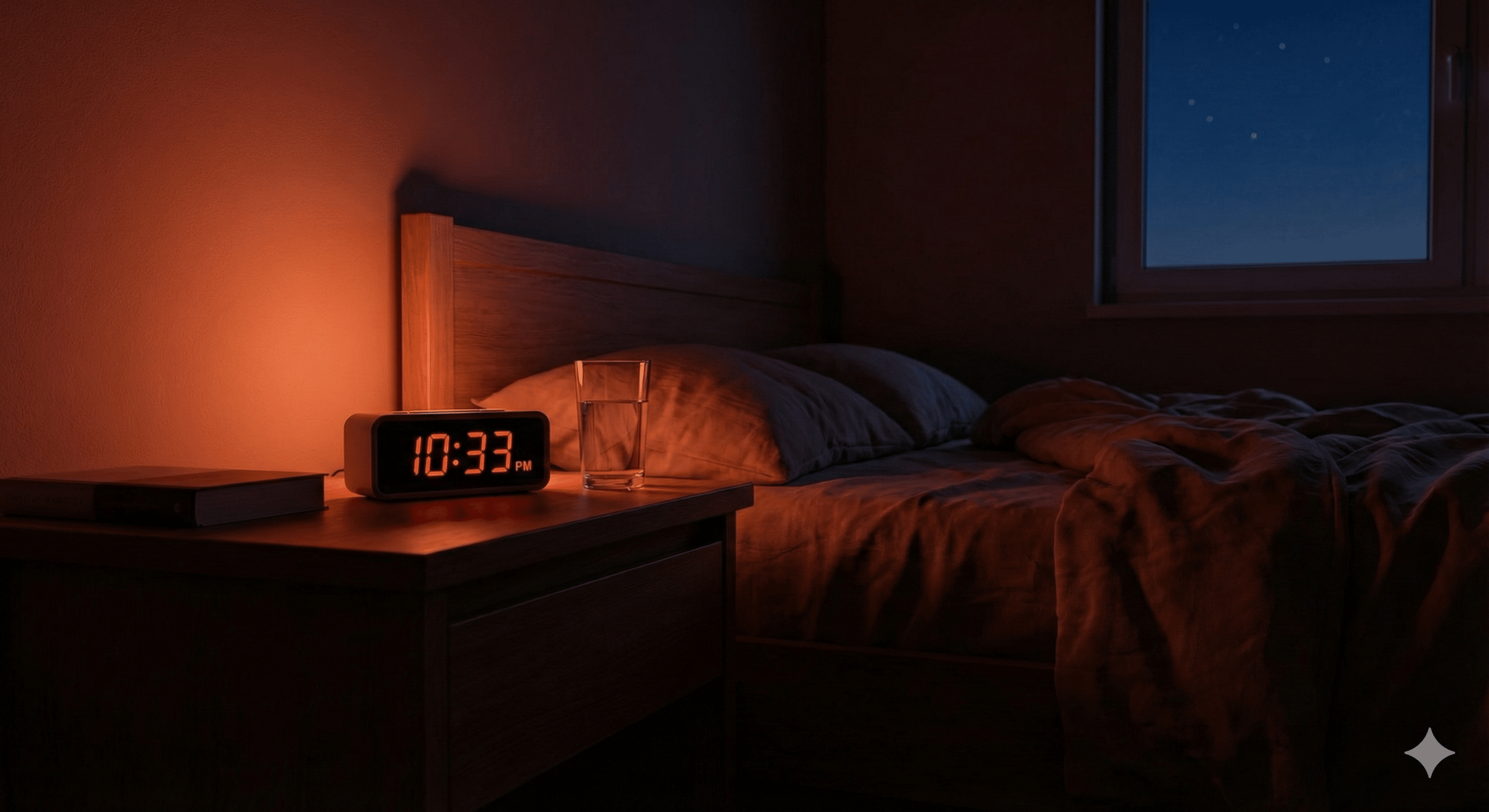 Clock and night skyline representing sleep and circadian rhythm