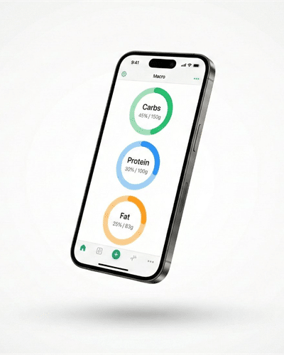 Carb Manager app showing macro tracking for carbs, protein, and fat