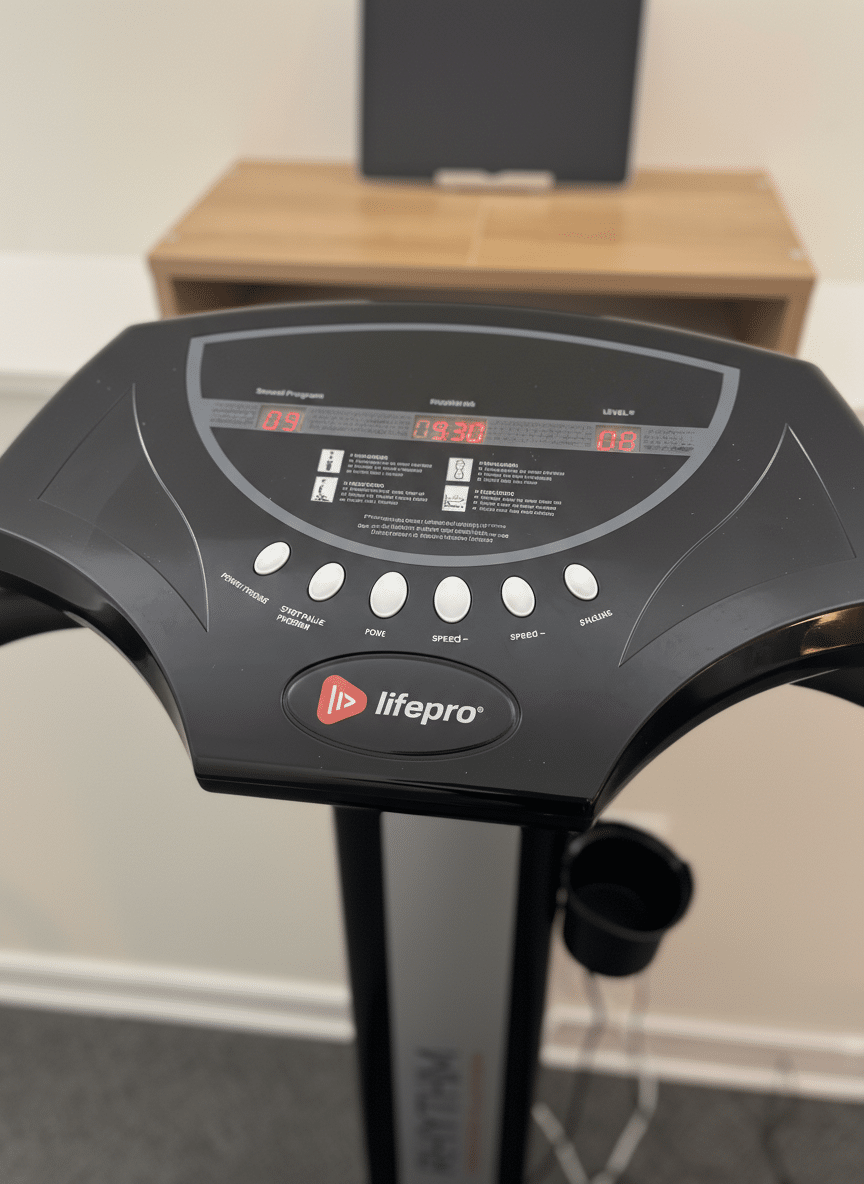 LifePro vibration plate control panel with frequency and speed settings